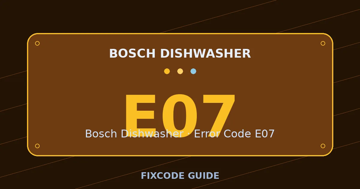Bosch Dishwasher display showing E07 — FixCode Guide error code graphic