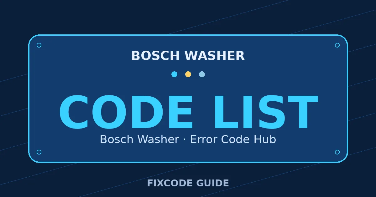 Bosch Washer display showing CODE LIST — FixCode Guide error code graphic