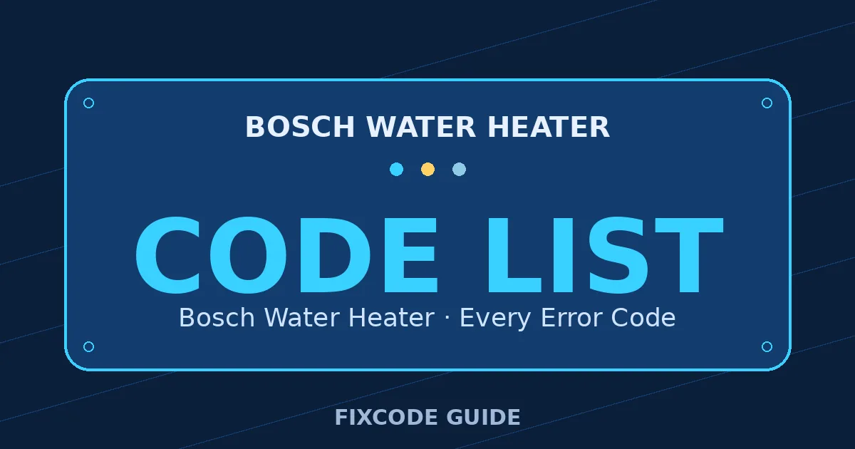 Bosch Water Heater display showing full error code list — FixCode Guide error code graphic
