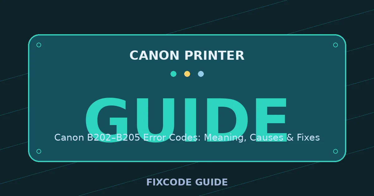 Canon Printer display showing GUIDE — FixCode Guide error code graphic