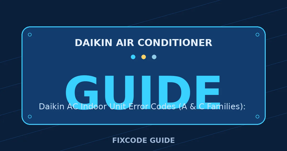 Daikin Air Conditioner display showing GUIDE — FixCode Guide error code graphic