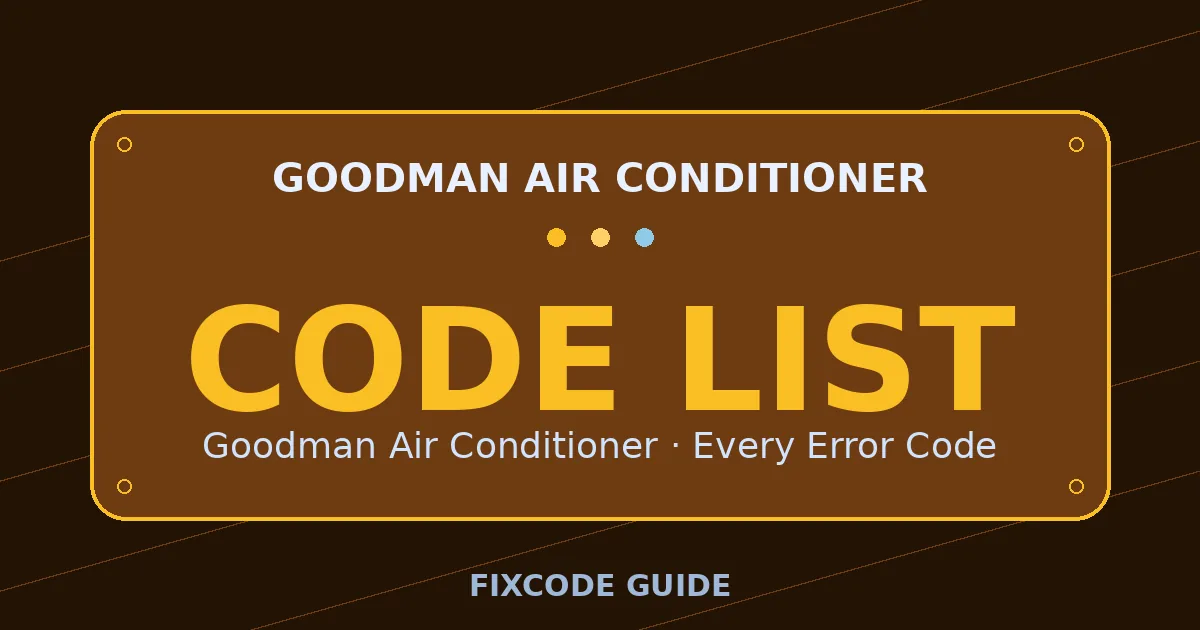 Goodman Air Conditioner display showing full error code list — FixCode Guide error code graphic