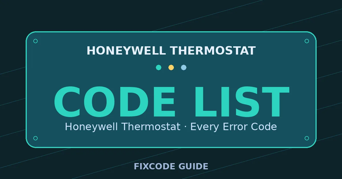 Honeywell Thermostat display showing full error code list — FixCode Guide error code graphic