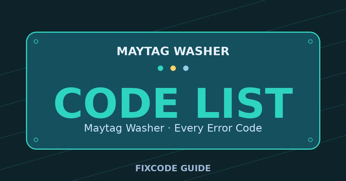 Maytag Washer display showing full error code list — FixCode Guide error code graphic