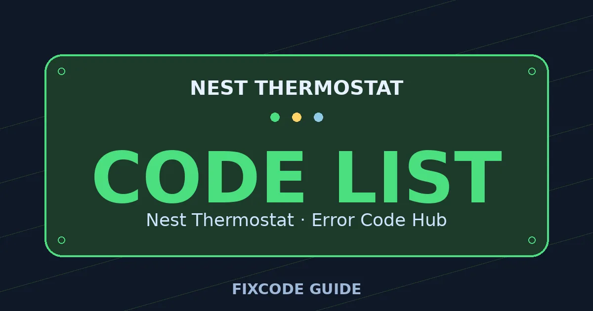 Nest Thermostat display showing CODE LIST — FixCode Guide error code graphic