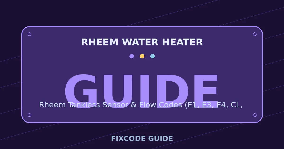 Rheem Water Heater display showing GUIDE — FixCode Guide error code graphic