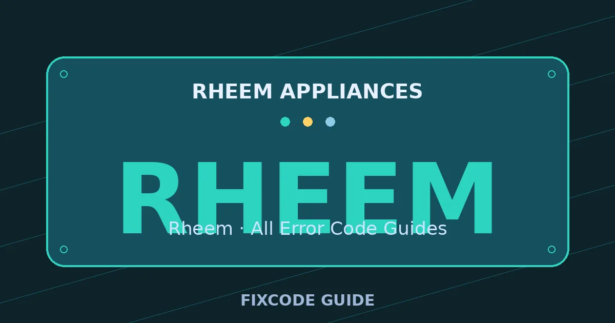 Rheem appliances display showing RHEEM — FixCode Guide error code graphic