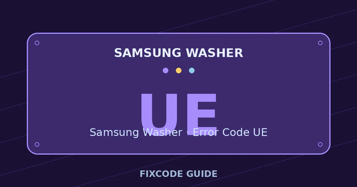 Samsung Washer display showing UE — FixCode Guide error code graphic