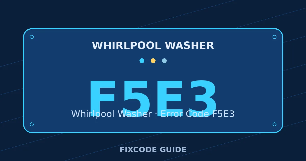 Whirlpool Washer display showing F5E3 — FixCode Guide error code graphic